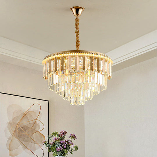 Modern Gold Crystal 5-Tier Round Chandelier - Led Ceiling Pendant Light For Dining Room