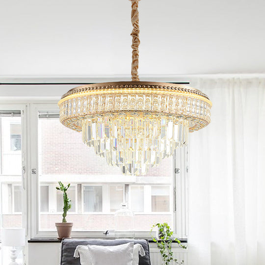 Gold Finish Led Pendant Lamp - Traditional Crystal Icicle/Orb Circular Chandelier / A