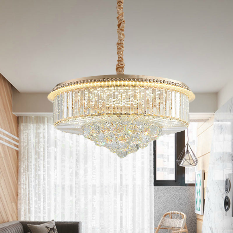 Gold Finish Led Pendant Lamp - Traditional Crystal Icicle/Orb Circular Chandelier