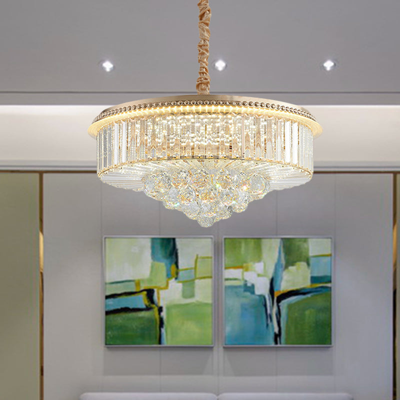 Gold Finish Led Pendant Lamp - Traditional Crystal Icicle/Orb Circular Chandelier