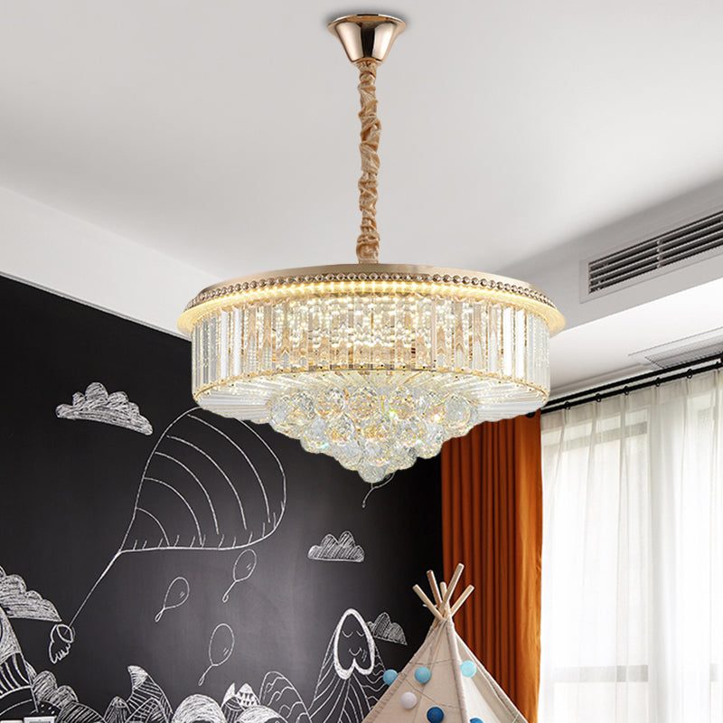 Gold Finish Led Pendant Lamp - Traditional Crystal Icicle/Orb Circular Chandelier