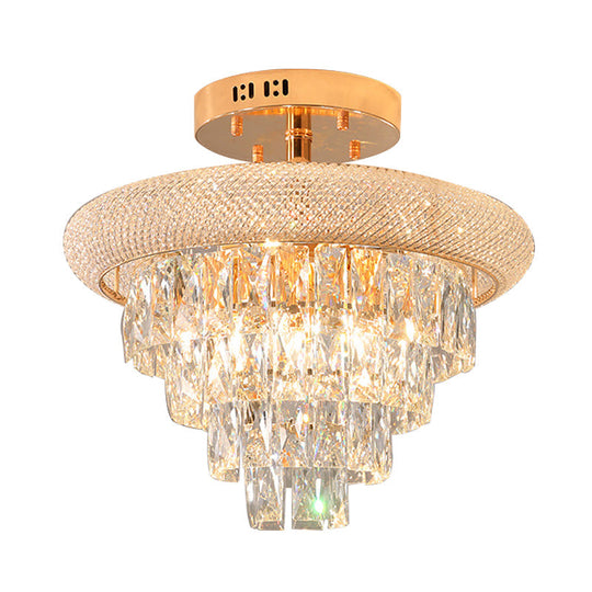 Semi Mount 9-Light Traditional Crystal Ceiling Flush Fixture in Gold