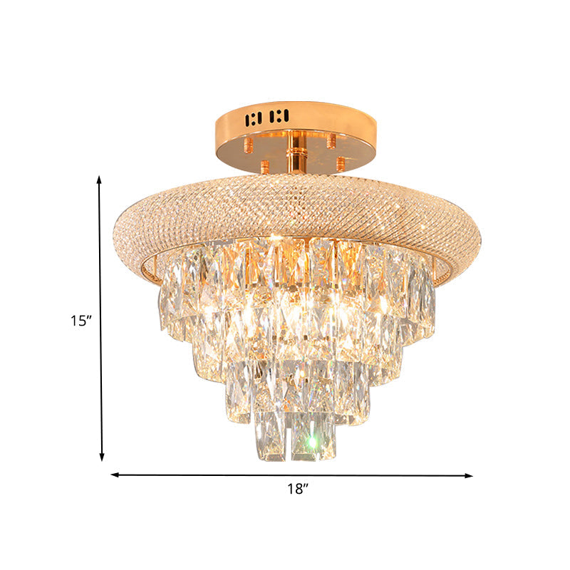 Semi Mount 9-Light Traditional Crystal Ceiling Flush Fixture in Gold