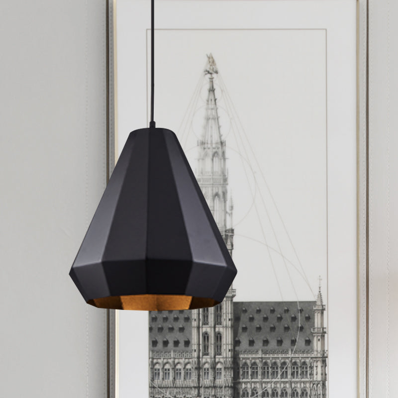 Black Iron Warehouse Pendant Lamp with Faceted Barn/Diamond/Tapered Design