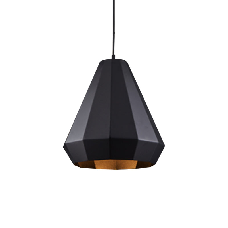 Black Iron Warehouse Pendant Lamp with Faceted Barn/Diamond/Tapered Design