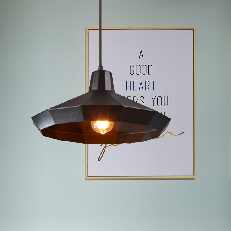 Black Iron Warehouse Pendant Lamp with Faceted Barn/Diamond/Tapered Design