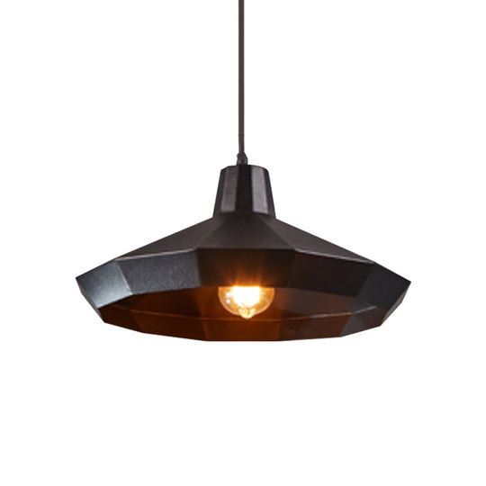 Faceted Black Iron Pendant Light Fixture For Warehouse Or Barn