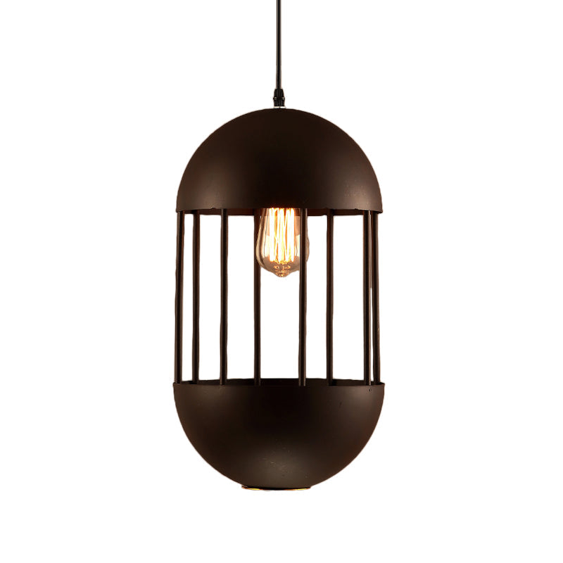 Industrial Metal Black Oval Cage Pendant Lamp With Hanging Light Kit - Ideal For Dining Room And 1