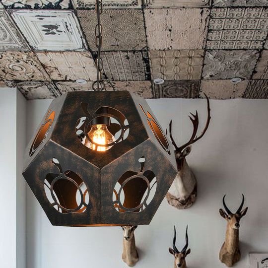 Hollowed Out Faceted Sphere Bronze Ceiling Pendant With 1 Head - Stylish Factory Suspended Lighting