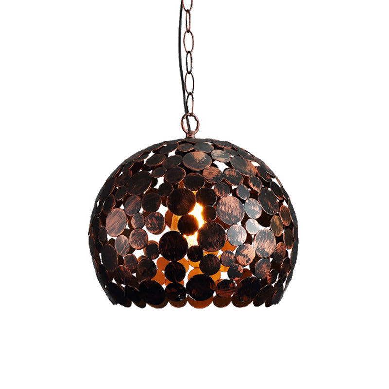 Modern Iron Hanging Pendant Lamp in Red Brown/White - Hollowed Out Dome Design