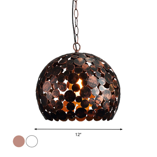 Modern Iron Hanging Pendant Lamp in Red Brown/White - Hollowed Out Dome Design