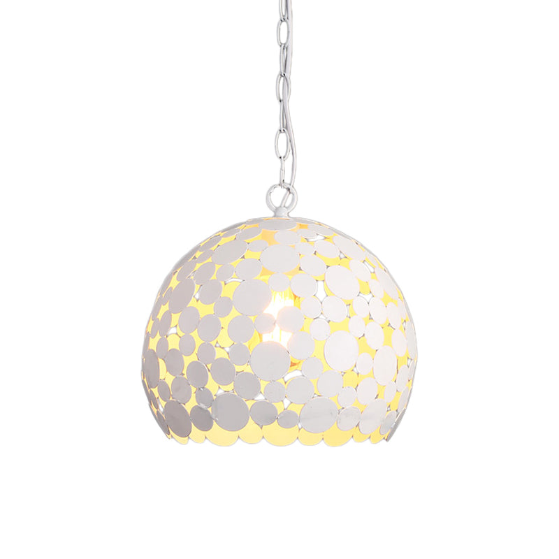 Dome Iron Hanging Light: Modern Pendant Lamp With Hollowed Out Design - 1 Bulb Red Brown/White