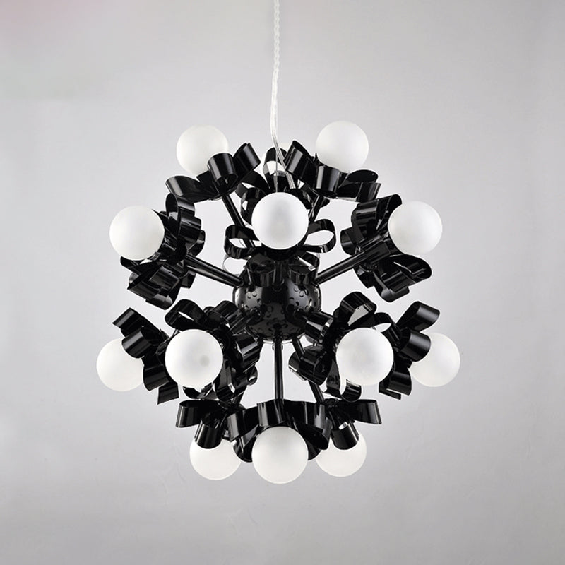 Black Starburst Chandelier Loft Style- 18 Head Metal Pendant with Frosted Glass Shade for Bedroom Ceiling