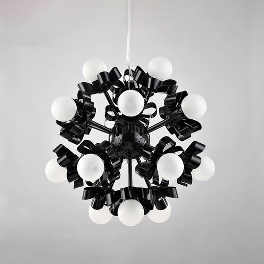 Black Starburst Chandelier - Loft Style Metal 18 Lights Bedroom Ceiling Pendant With Frosted Glass