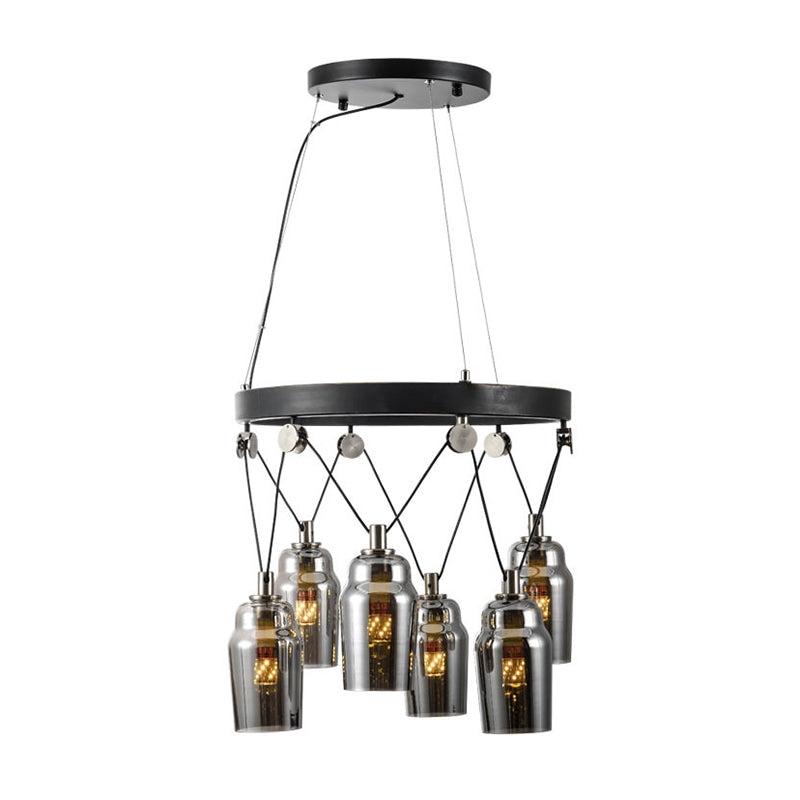 6-Light Cocktail Shaker Chandelier: Loft Black with Clear Glass Suspension Pendant Light