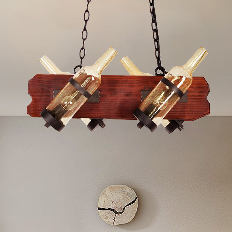 4/6-Head Island Lamp: Frosted White/Amber Glass Suspended Lighting With Brown Wood Arm