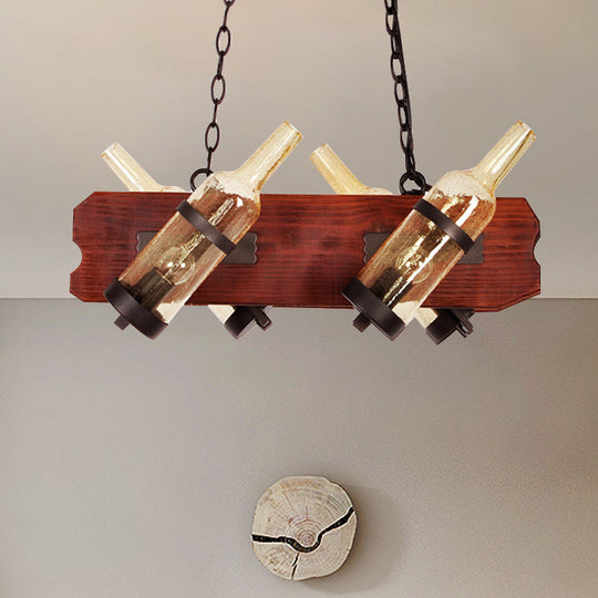 4/6-Head Island Lamp: Frosted White/Amber Glass Suspended Lighting With Brown Wood Arm