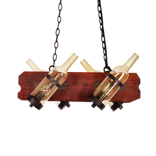 4/6-Head Island Lamp: Frosted White/Amber Glass Suspended Lighting With Brown Wood Arm