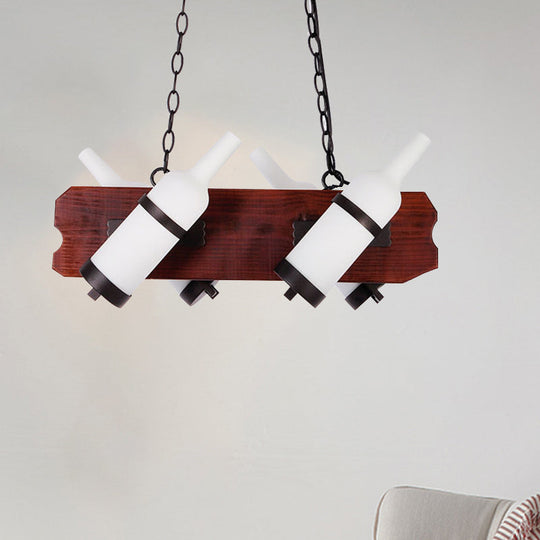 4/6-Head Island Lamp: Frosted White/Amber Glass Suspended Lighting With Brown Wood Arm 4 / White