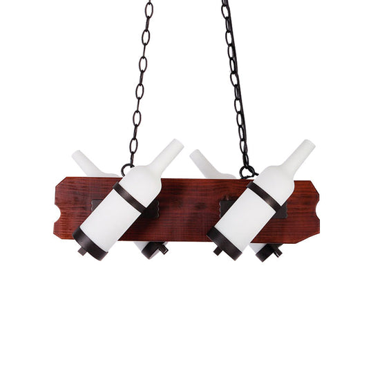 4/6-Head Island Lamp: Frosted White/Amber Glass Suspended Lighting With Brown Wood Arm