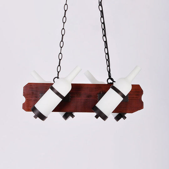 4/6-Head Island Lamp: Frosted White/Amber Glass Suspended Lighting With Brown Wood Arm