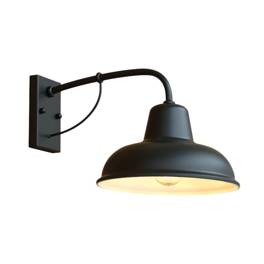 Farmhouse Terrance Wall Mounted Light - Single-Bulb Sconce With Bowled Metal Shade (Black/Silver)