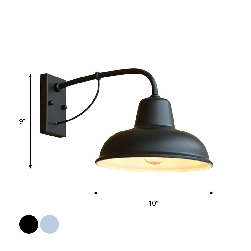 Farmhouse Terrance Wall Mounted Light - Single-Bulb Sconce With Bowled Metal Shade (Black/Silver)