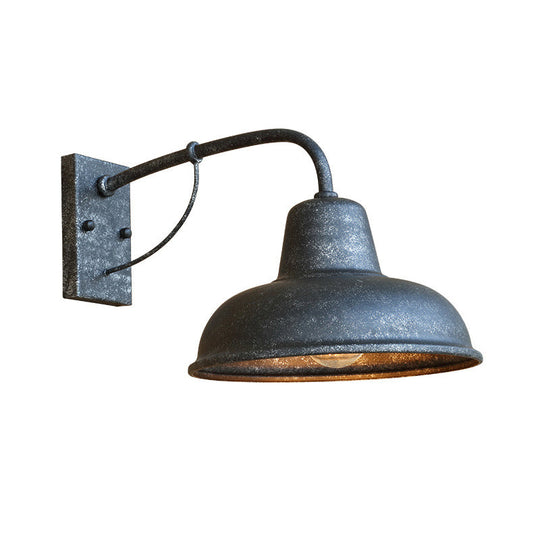 Farmhouse Terrance Wall Mounted Light - Single-Bulb Sconce With Bowled Metal Shade (Black/Silver)