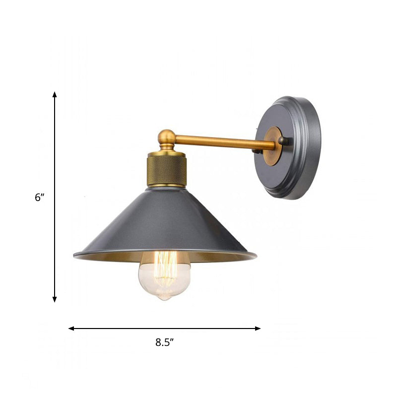 Blue-Grey Aluminum Conic Wall Light Fixture With Brass Arm - 1 Head Sconce Lamp For Living Room