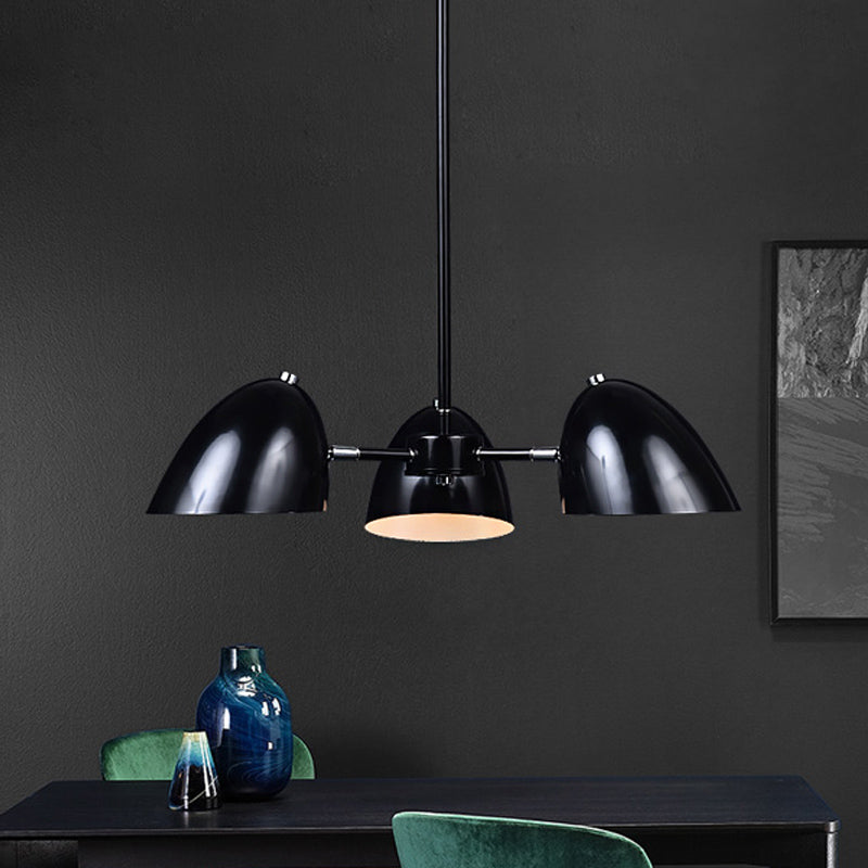 Industrial Iron Dome Chandelier: Angled Shade 3-Head Dining Table Suspension Lighting (Black)