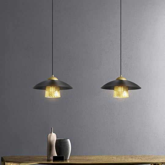 Farmhouse Saucer Cluster Pendant With Metallic Suspension And Bell Insert - 2-Light Black/White/Gold