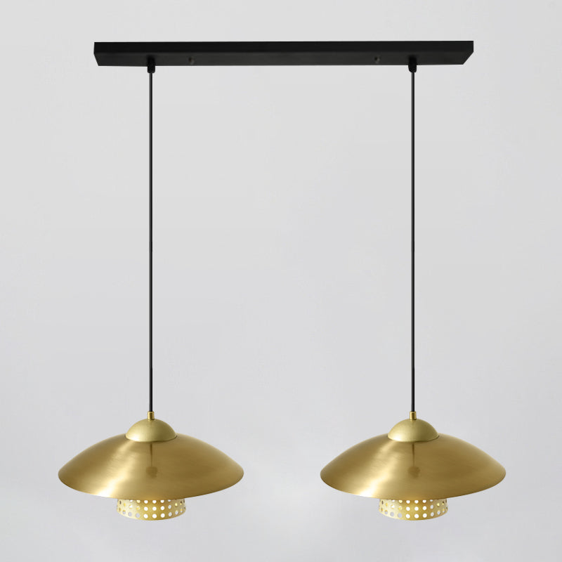 Farmhouse Saucer Cluster Pendant With Metallic Suspension And Bell Insert - 2-Light Black/White/Gold