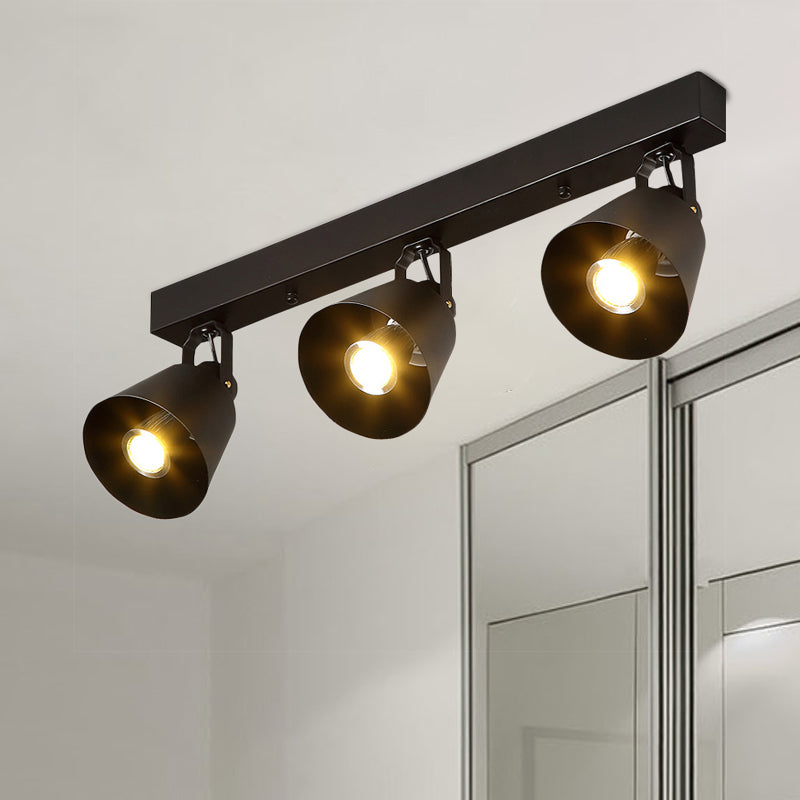 Black Metal Bell Wine Club Flush Mount Spotlight: 1/3-Head Semi Flush Ceiling Light with Rotatable Design