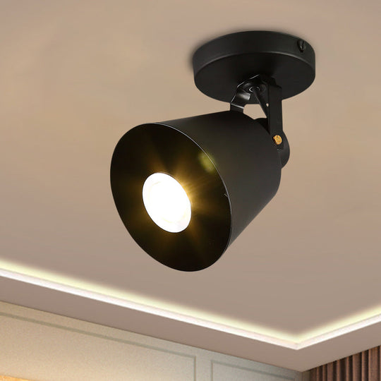 Black Metal Bell Wine Club Flush Mount Spotlight: 1/3-Head Semi Ceiling Light With Rotatable Design