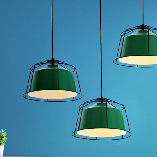 Green Barn Pendant Light: Loft Aluminum 1-Light Fixture with Cage Guard for Living Room Down Lighting