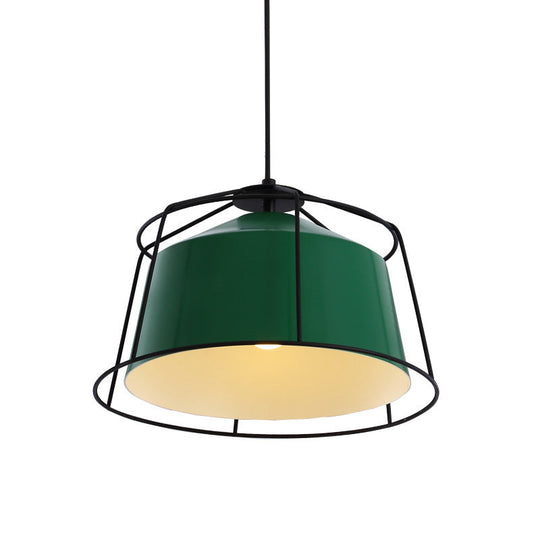 Green Barn Pendant Light: Loft Aluminum 1-Light Fixture with Cage Guard for Living Room Down Lighting