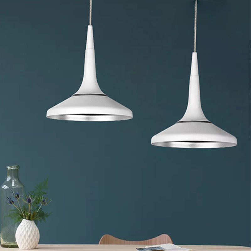 Nordic Aluminum White Funnel Pendant Light Fixture - Modern Single Bulb Suspension for Dining Room