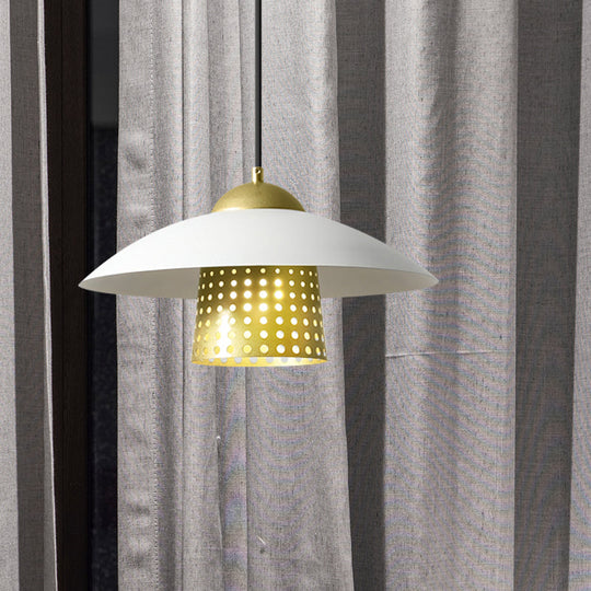 Commercial Pendant Light With Retro Mesh Cloche Design And Saucer Cap - Black/White/Gold White