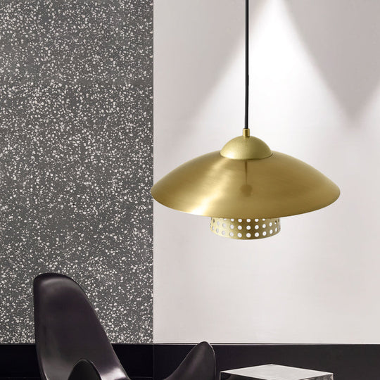 Commercial Pendant Light With Retro Mesh Cloche Design And Saucer Cap - Black/White/Gold Gold