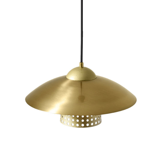 Commercial Pendant Light With Retro Mesh Cloche Design And Saucer Cap - Black/White/Gold