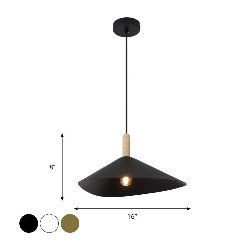 Vintage Iron Pyramid Bedside Pendant Lamp - 1 Head, Black/White/Gold & Wood Suspension