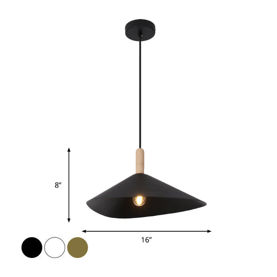 Vintage Iron Pyramid Bedside Pendant Lamp - 1 Head, Black/White/Gold & Wood Suspension