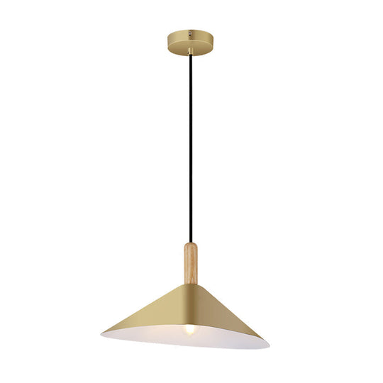 Vintage Iron Pyramid Drop Pendant Bedside Lamp With Ceiling Suspension In Black/White/Gold And Wood