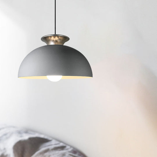 Aluminum Dome Pendant Lamp in Nordic Style - Grey/White - 1 Light Snack Bar Suspension