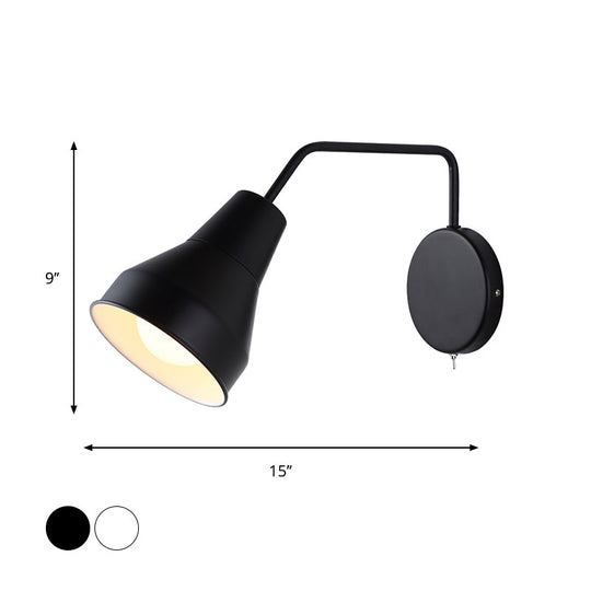 Modern Black/White Wall Light: Iron Horn Shape With Bent Swing Arm For Task Lighting