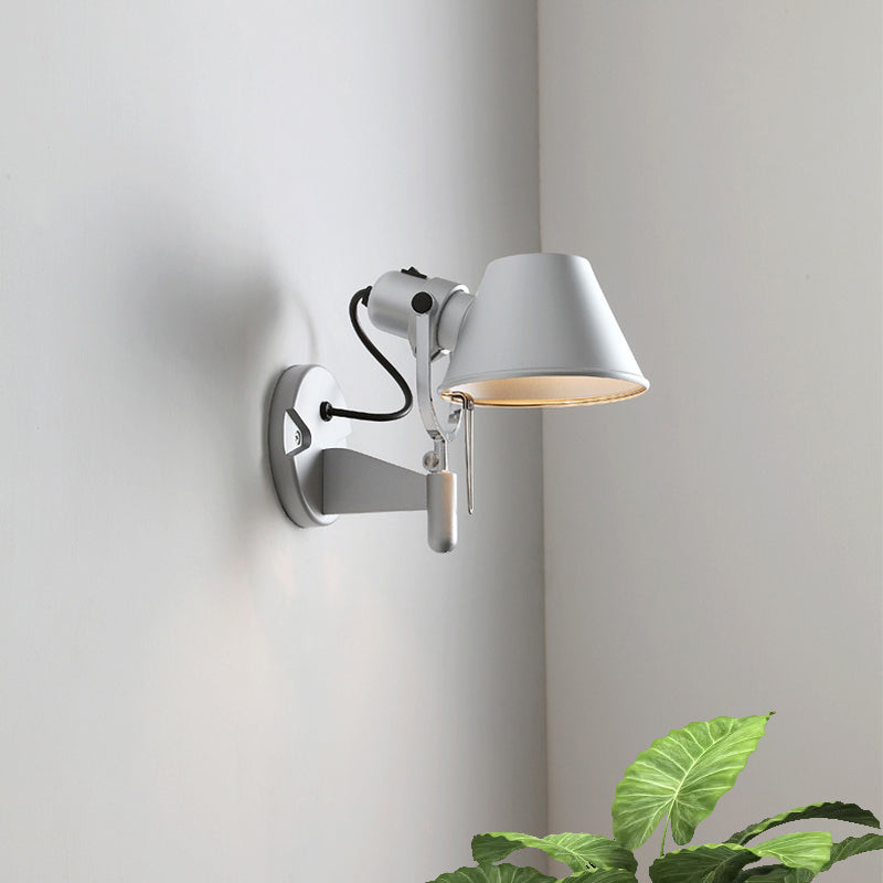 Adjustable Metal Truncated Cone Wall Sconce: Industrial Single Bedside Light In Black/Silver