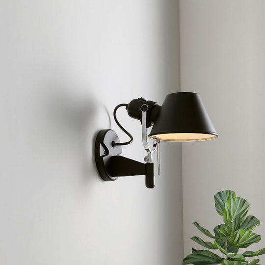 Adjustable Metal Truncated Cone Wall Sconce: Industrial Single Bedside Light In Black/Silver