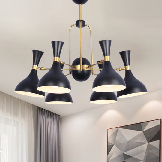 Adjustable 6-Light Chandelier: Funnel Pendant Light In Warehouse Black And Gold