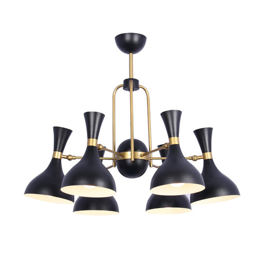 Adjustable 6-Light Chandelier: Funnel Pendant Light In Warehouse Black And Gold