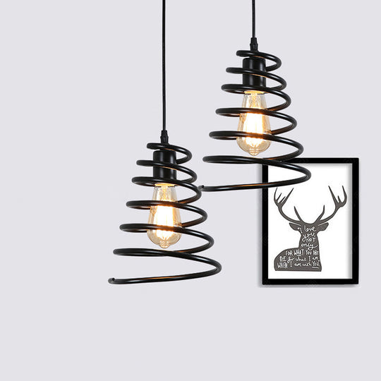 Black Iron Warehouse Coiled Cone Pendulum Light Pendant with 1 Bulb - Commercial Lighting Solution